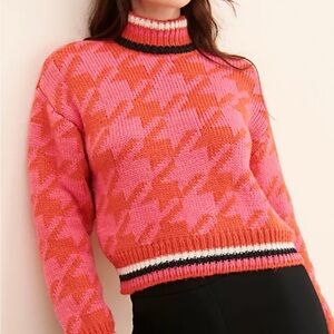 Free People Pink and Orange Houndstooth Turtleneck Sweater